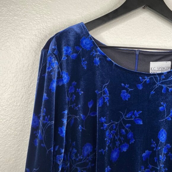 K C Spencer Women's Velvet Floral Whimsigoth Dark Fairy Dress Blue Size 18W - Picture 7 of 10